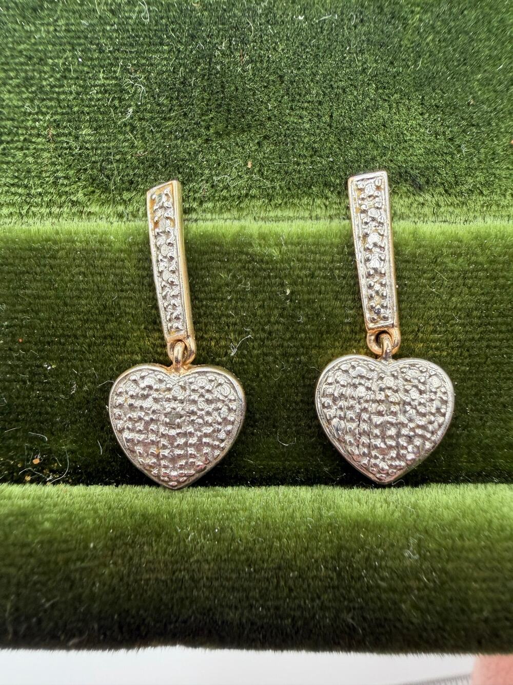 Ross Simons heart earrings sterling silver gold overlay withsingle small diamond